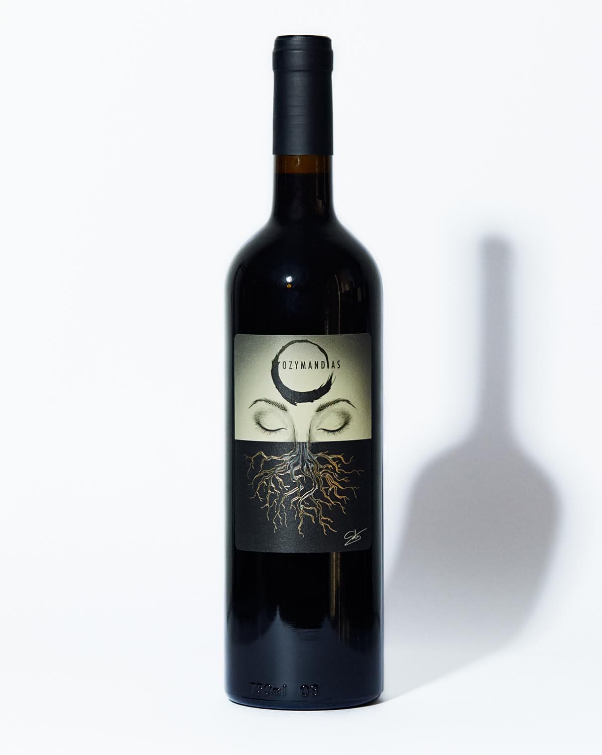 An Ozymandias Wines bottle with artwork by the winning artist on the front label